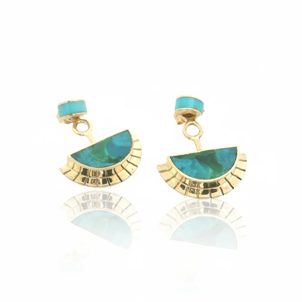 The Selene Earring Jackets + Luna Studs - 14k Gold, Chrysocolla & Turquoise