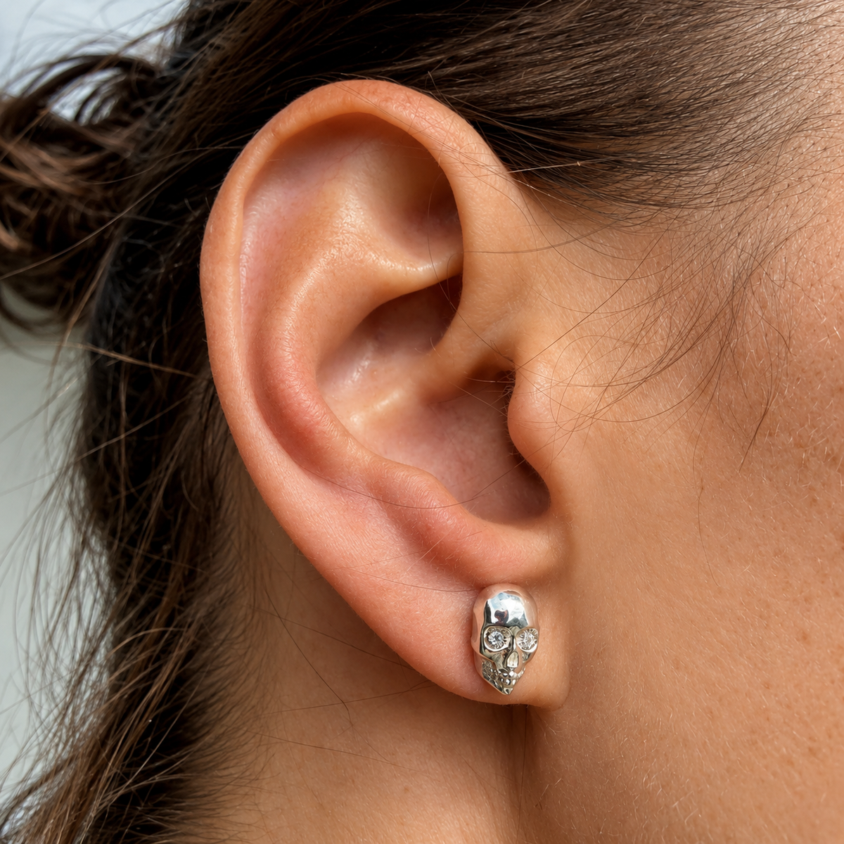 Underworld Skull Stud Earrings - Sterling Silver & Diamonds