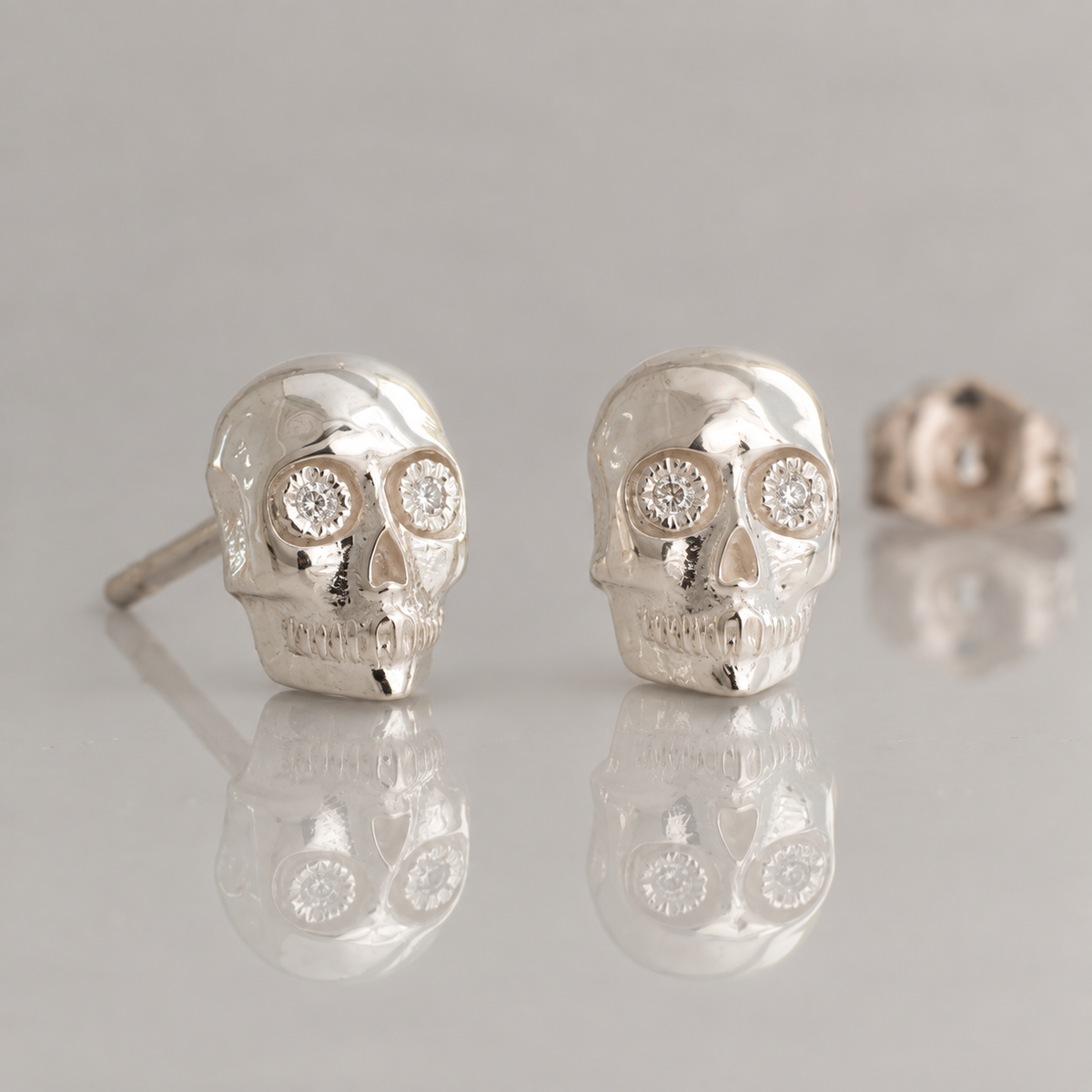 Underworld Skull Stud Earrings - Sterling Silver & Diamonds