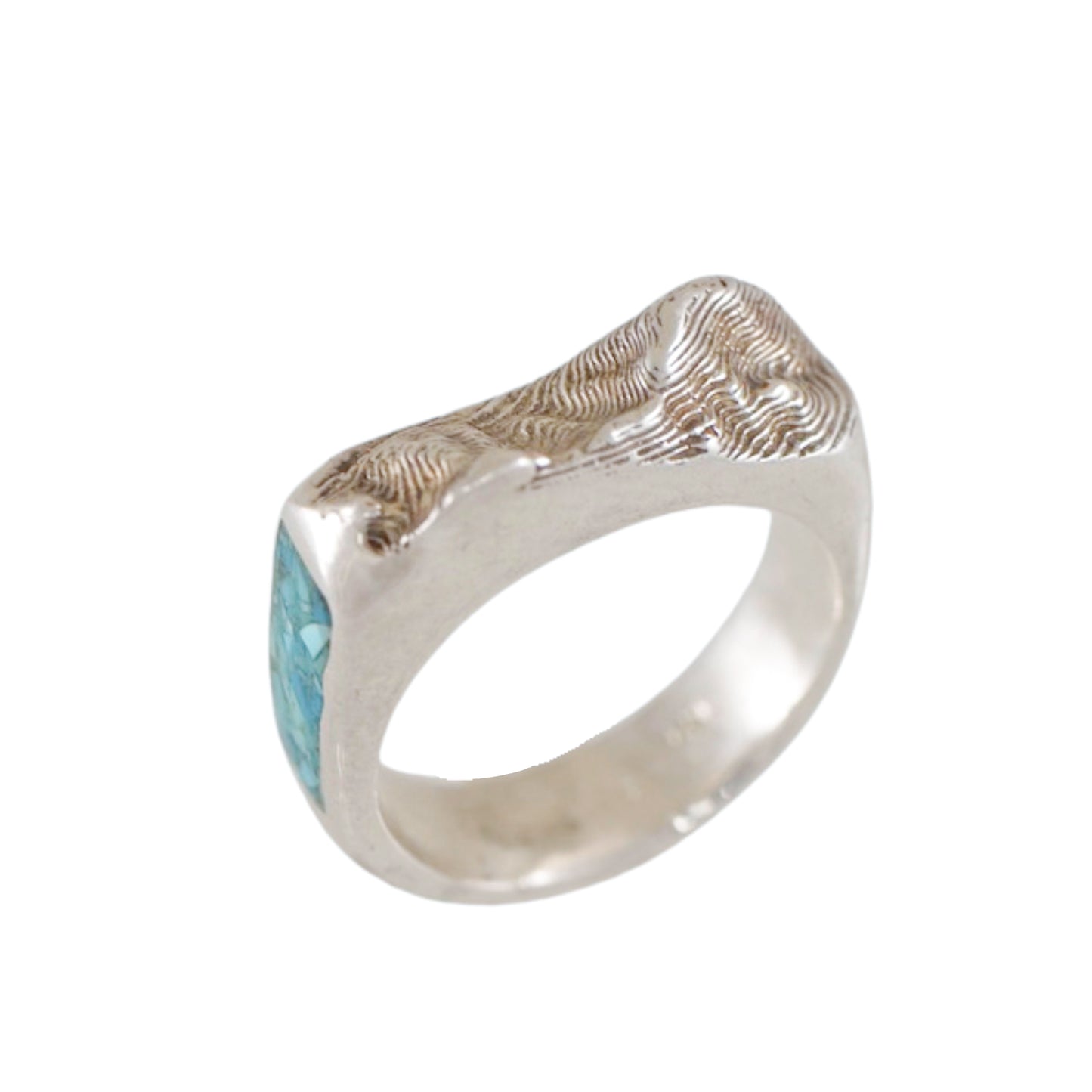 Sandia Crest Topo Inlay Band - Sterling Silver & Crushed Turquoise
