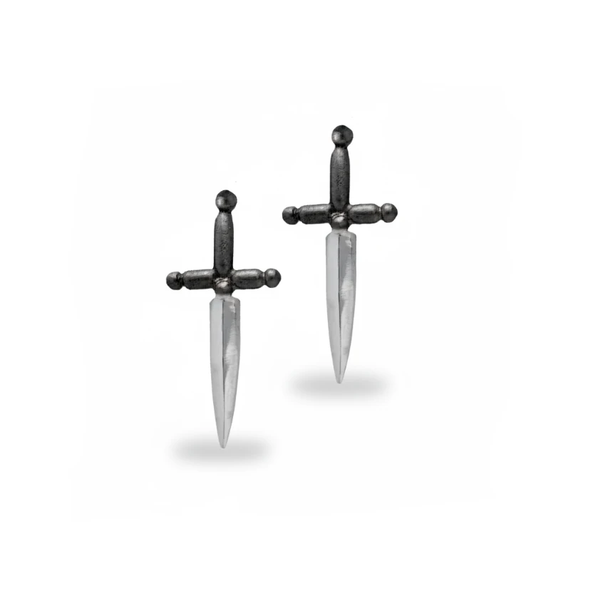 Mini Dagger Stud Earrings – Oxidized Sterling Silver