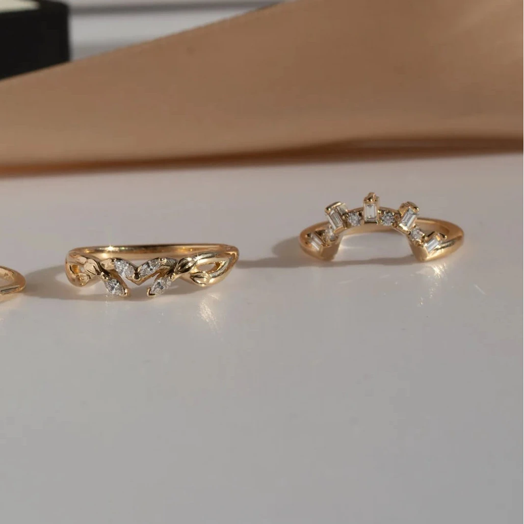 Sunburst Band - 14k Gold Diamond Stacking Ring