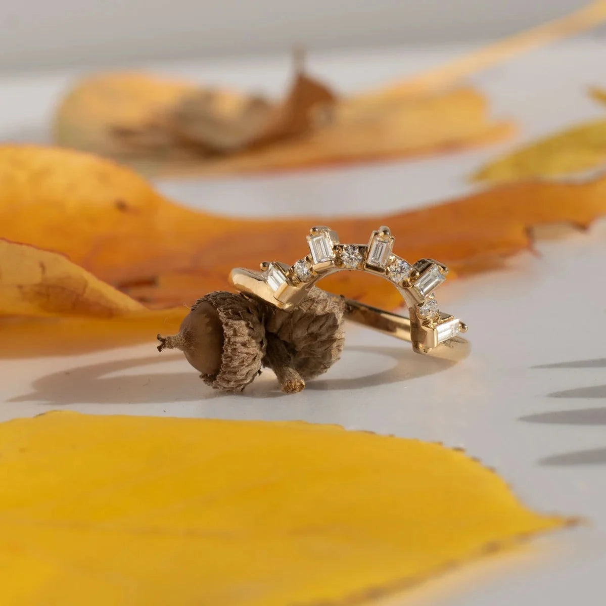 Sunburst Band - 14k Gold Diamond Stacking Ring