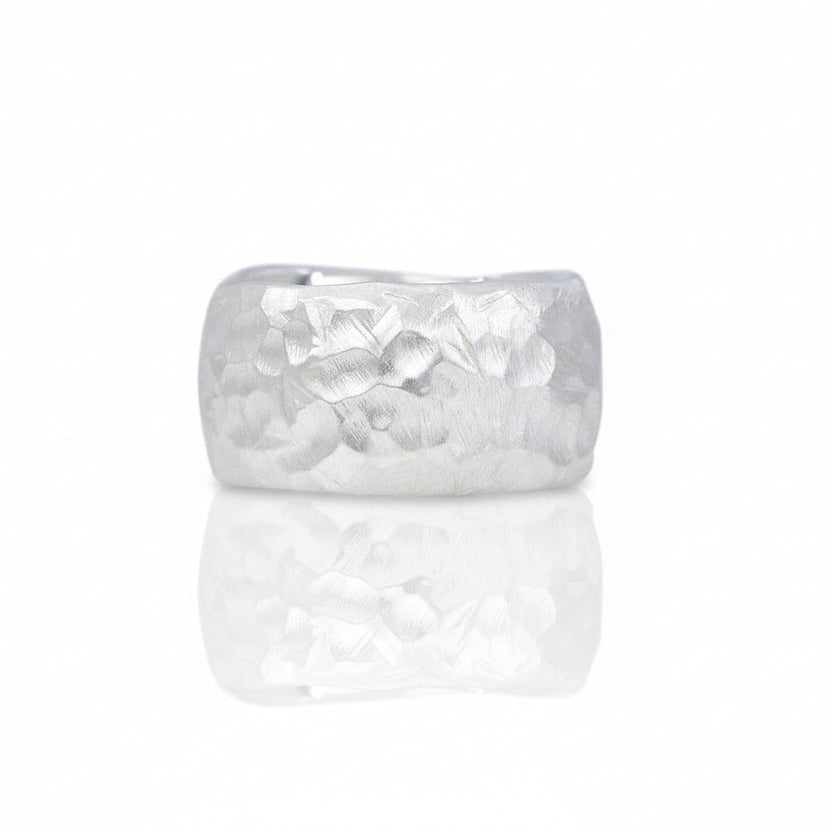 Wide Hammered Band – Sterling Silver
