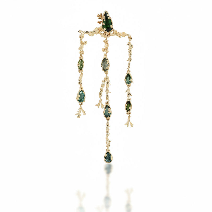 Tourmaline Coral Chandelier Earrings