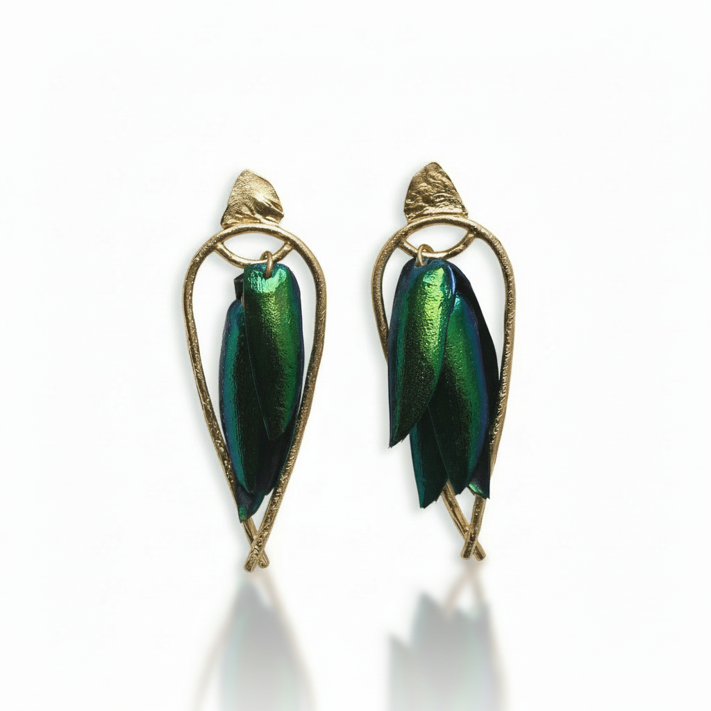 Arched Seasons – Enclosed Beetle Wing Earrings