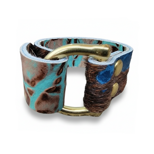 Multicolor Badass Leather Cuff Bracelet by BuxieJo with cowhide exterior and solid brass hardware.