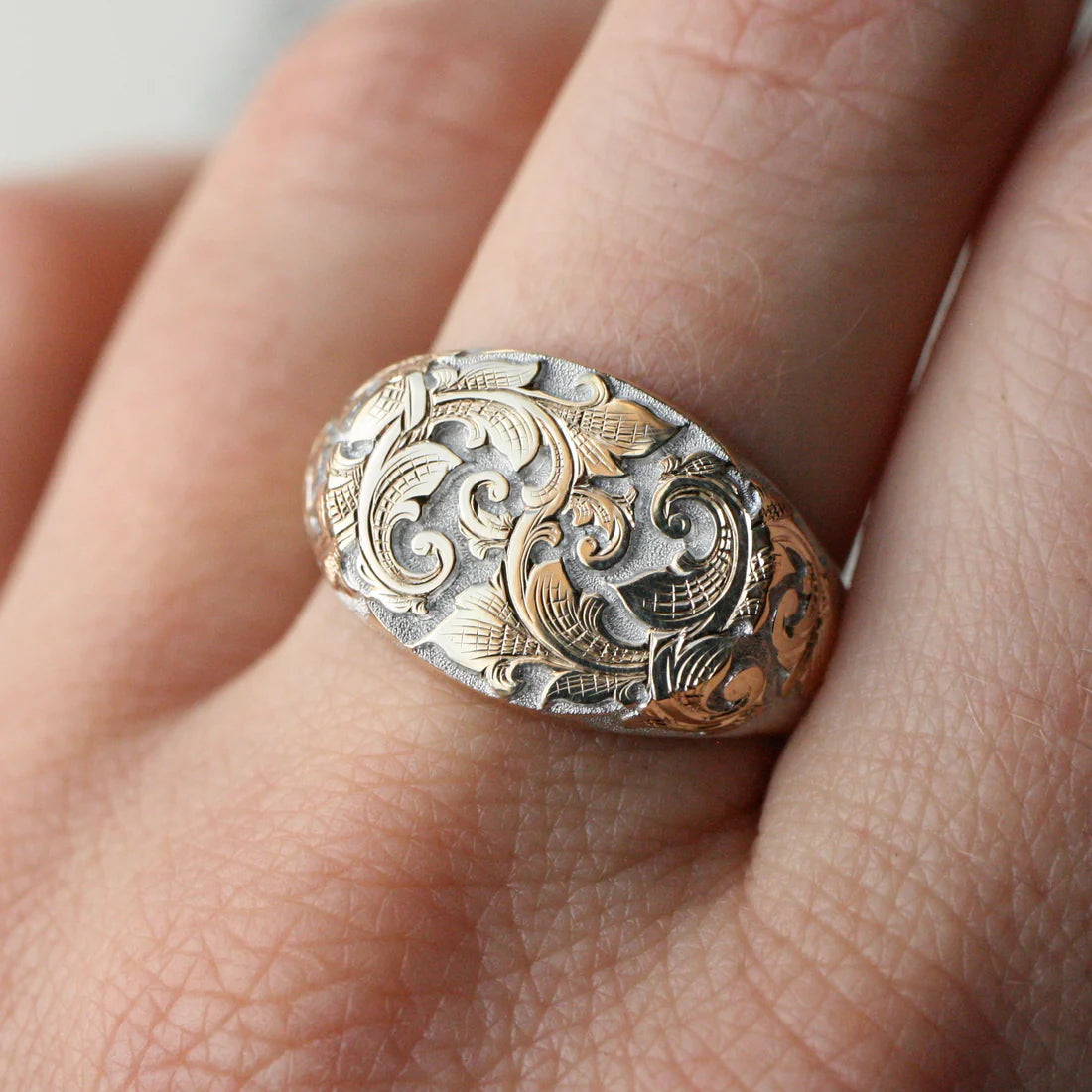 East-West Acanthus Signet Ring