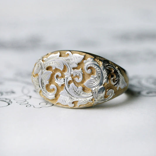 East-West Acanthus Signet Ring