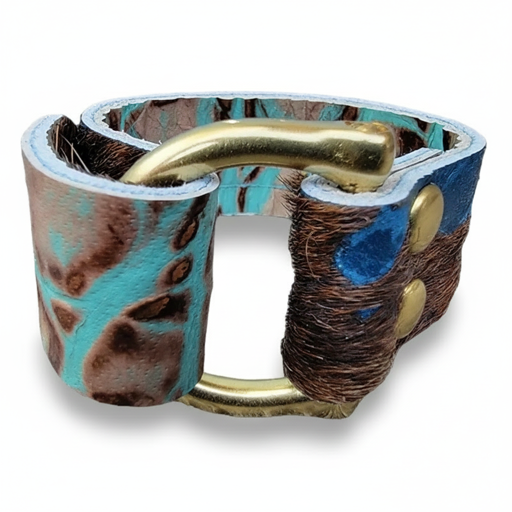 Multicolor Badass Leather Cuff Bracelet by BuxieJo with cowhide exterior and solid brass hardware.
