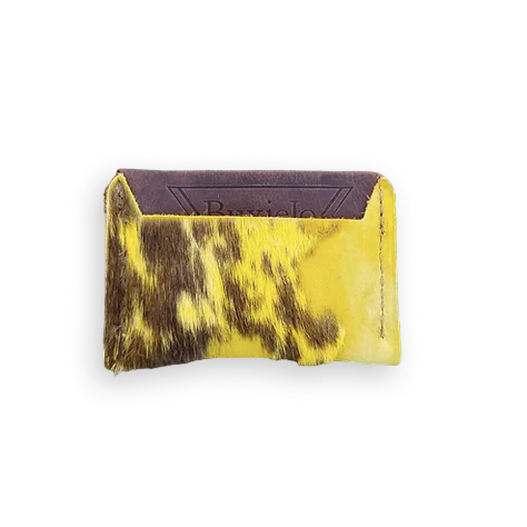 Speer slim cowhide and leather wallet by BuxieJo in yellow and brown pattern.