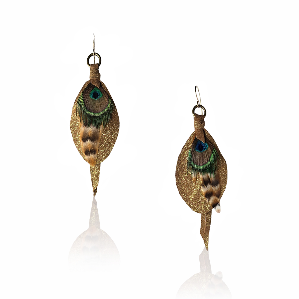 Leather & Feather Petite Earrings - Golden