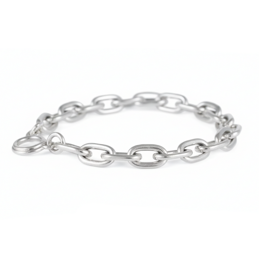 Chunky sterling silver chain bracelet by Lambert Eustace, handcrafted from recycled silver with oversized oval links and a bold sculptural design.
