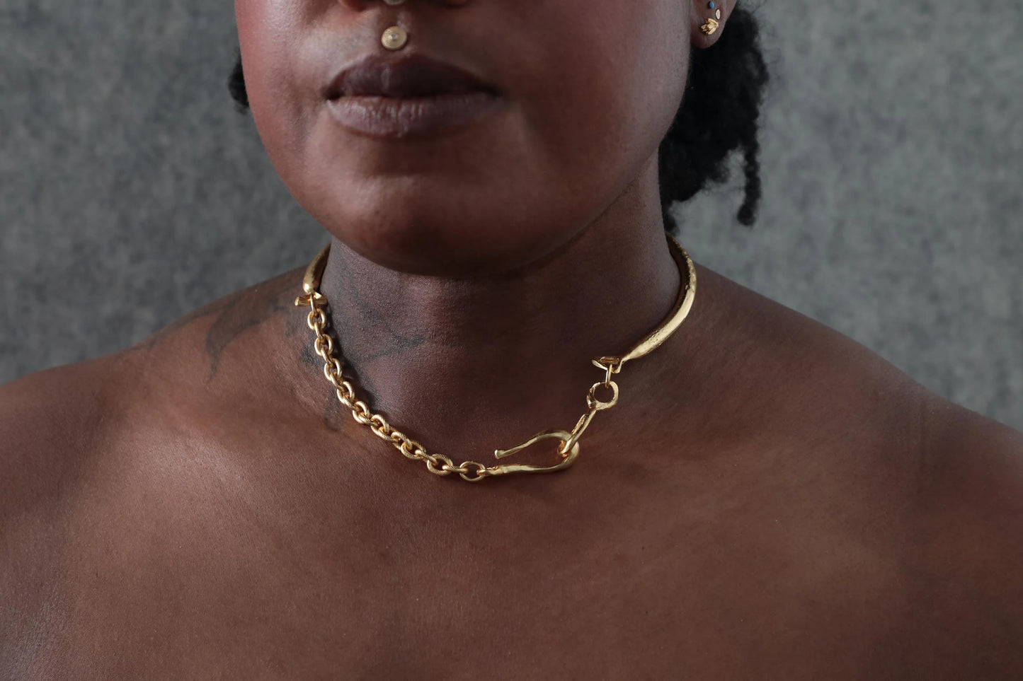 Hand Etched Gold Plated Chain Choker Necklace