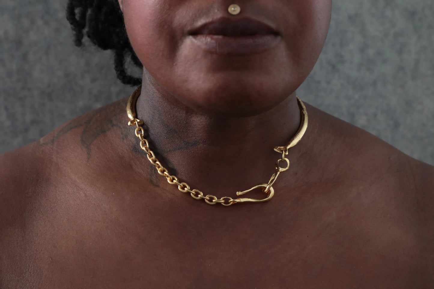 Hand Etched Gold Plated Chain Choker Necklace