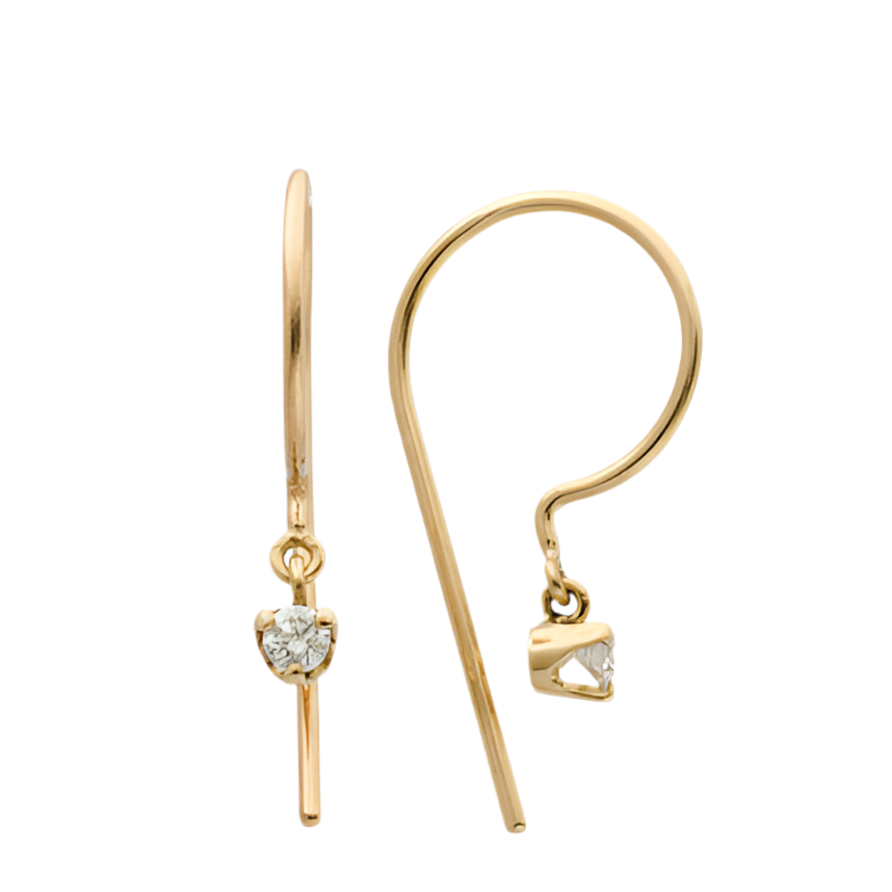 Diamond Loopdie Earring in 14k gold with a round white diamond – minimalist front view.