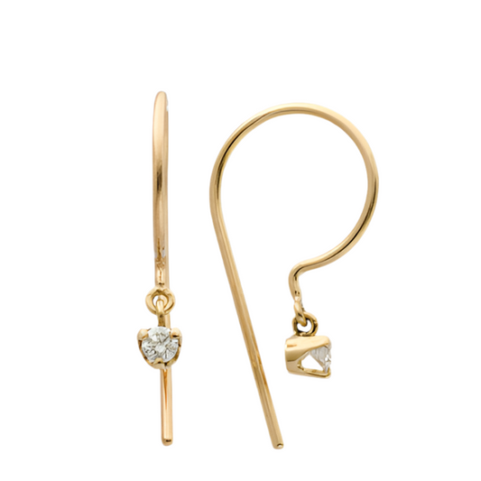 Diamond Loopdie Earring in 14k gold with a round white diamond – minimalist front view.