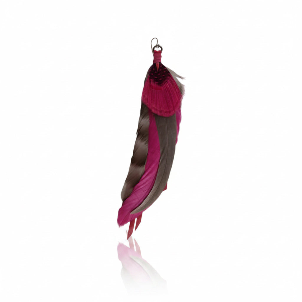 Fuchsia Feather Drop Earrings - Repurposed Leather & Sterling Silver