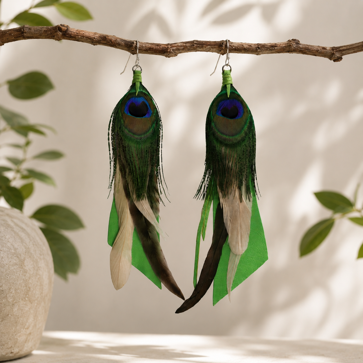 Medium Feather Earrings - Lime Green