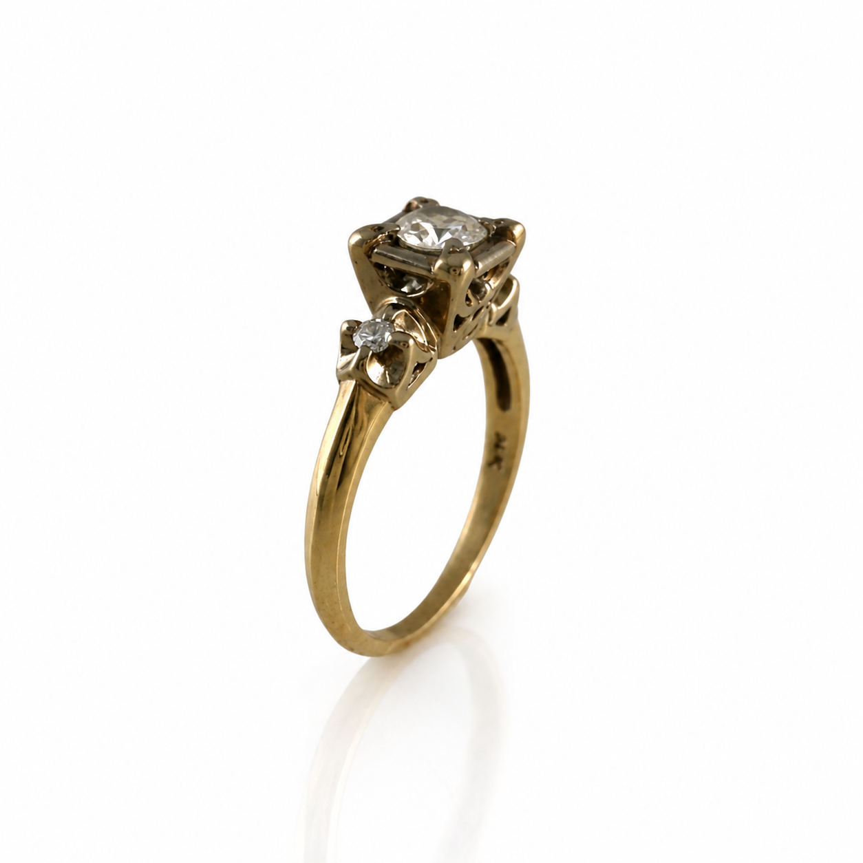 Vintage Illusion Set Diamond Engagement Ring - Mid Century 14K Yellow Gold Ring - Retro Diamond Ring