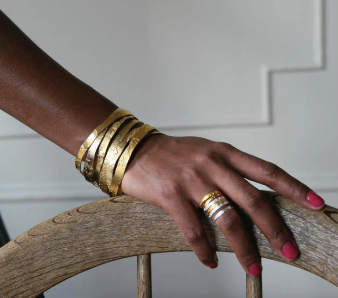 Hand Etched Gold Toned Bangle - Single Bangle