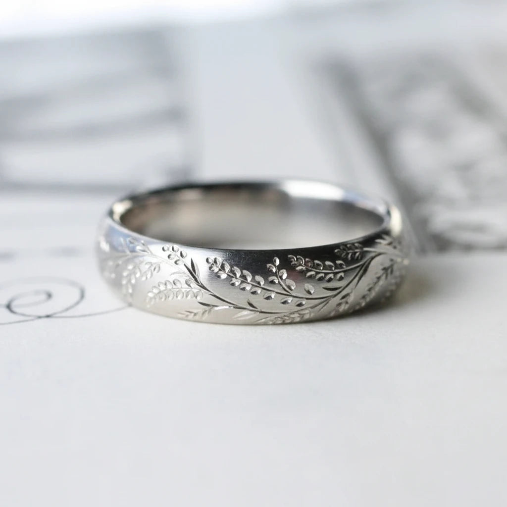 Lavender Band - Hand Engraved Sterling Silver Ring