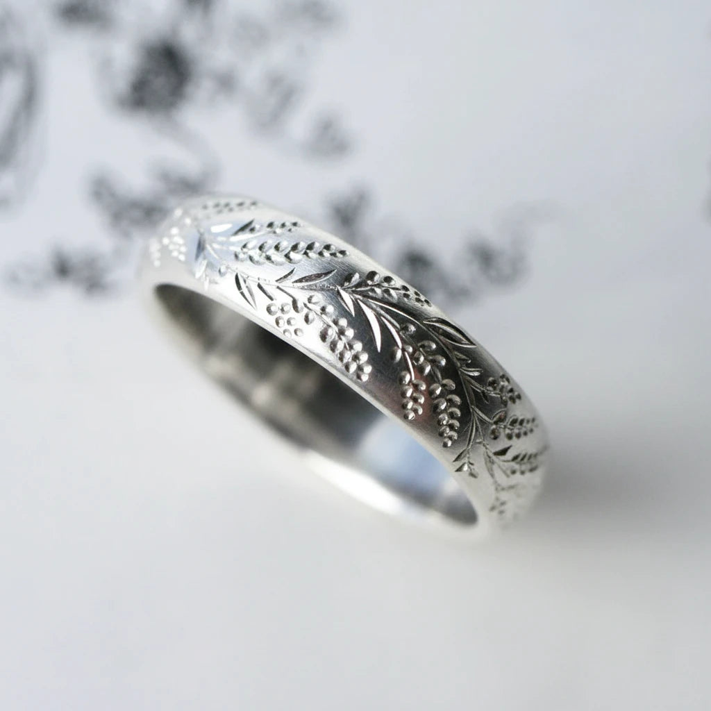 Lavender Band - Hand Engraved Sterling Silver Ring