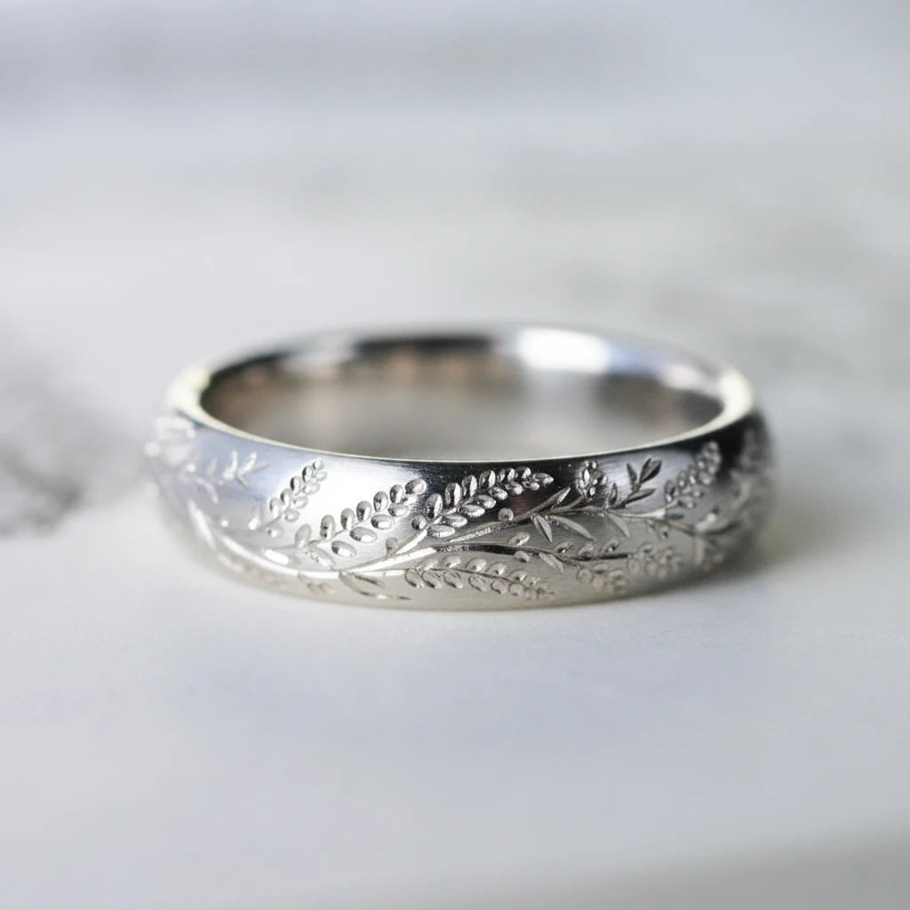 Lavender Band - Hand Engraved Sterling Silver Ring