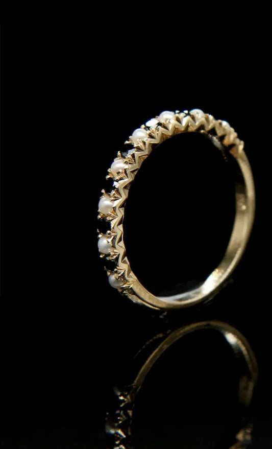 French Cut Pearl and Black Diamond Half Eternity Band