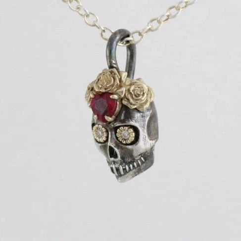La Flora Ruby & Diamond Skull Pendant