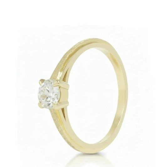 Monaco Solitaire Ring by KIMA in solid 14k yellow gold, featuring a 0.31 carat antique transitional cut diamond and a delicately textured band.