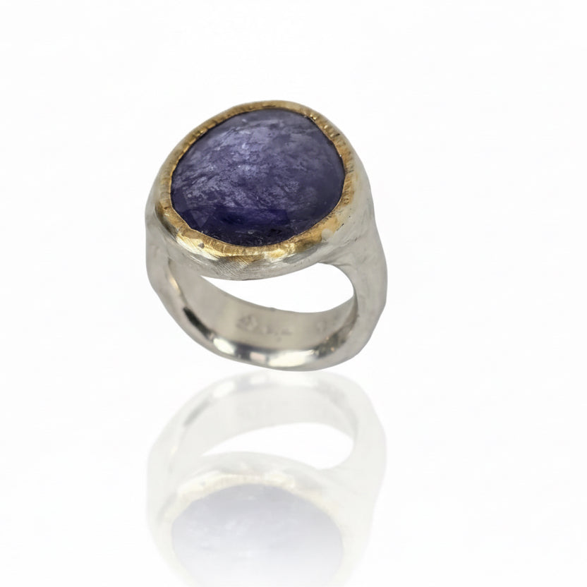 Rose-Cut Iolite Shine Ring - Sterling Silver & 22k Gold