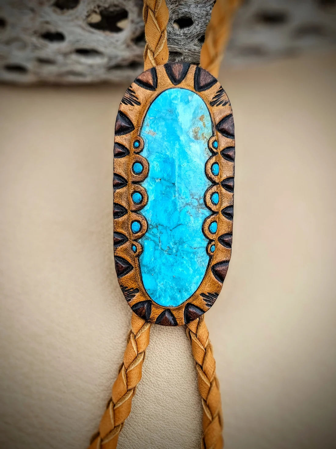 Kingman Turquoise Leather Bolo Tie