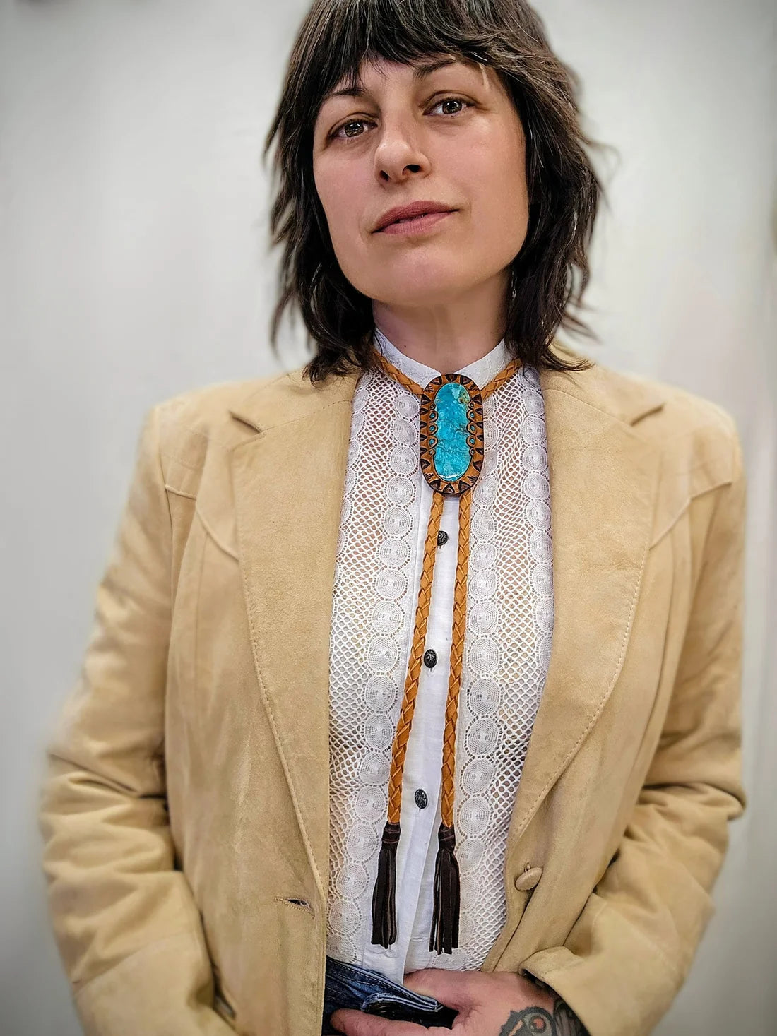 Kingman Turquoise Leather Bolo Tie