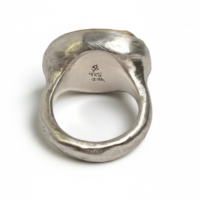 Rough Black Tourmaline Shine Ring - Sterling Silver & 22k Gold