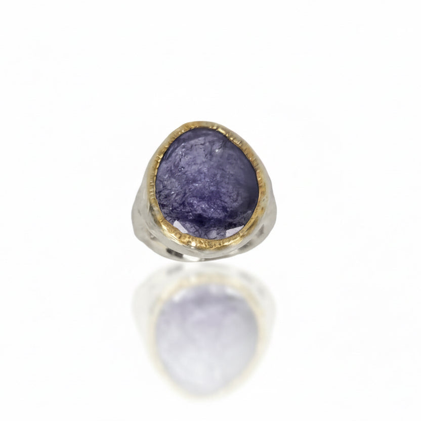 Rose-Cut Iolite Shine Ring - Sterling Silver & 22k Gold