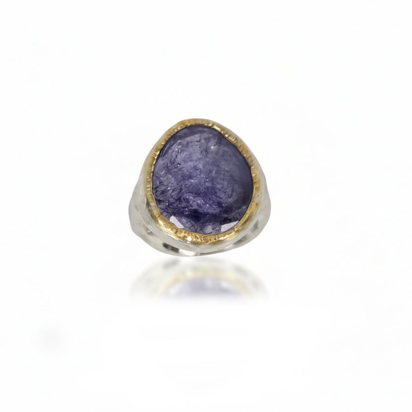 Rose-Cut Iolite Shine Ring - Sterling Silver & 22k Gold