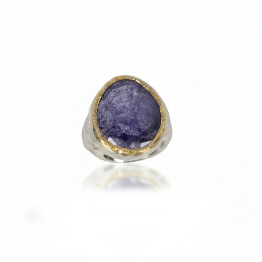Rose-Cut Iolite Shine Ring - Sterling Silver & 22k Gold