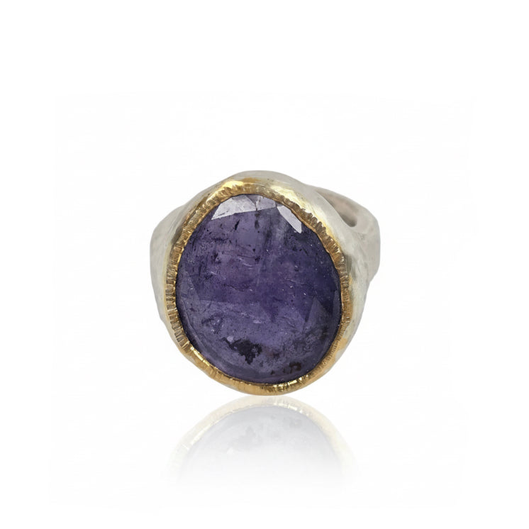 Rose-Cut Iolite Shine Ring - Sterling Silver & 22k Gold