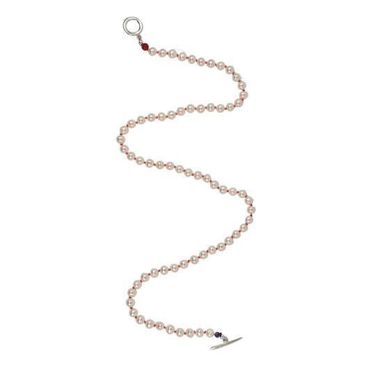 Knotted Pearl Toggle Necklace- Sterling Silver Clasp