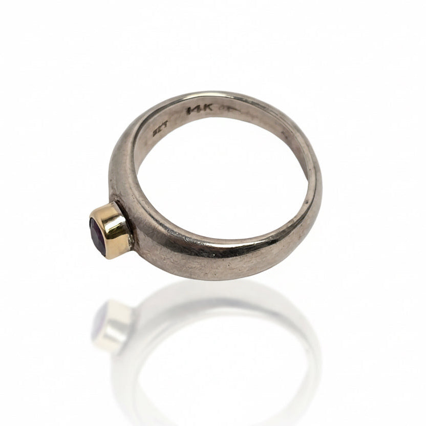 Ruby Ring - Sterling Silver & 14k Gold