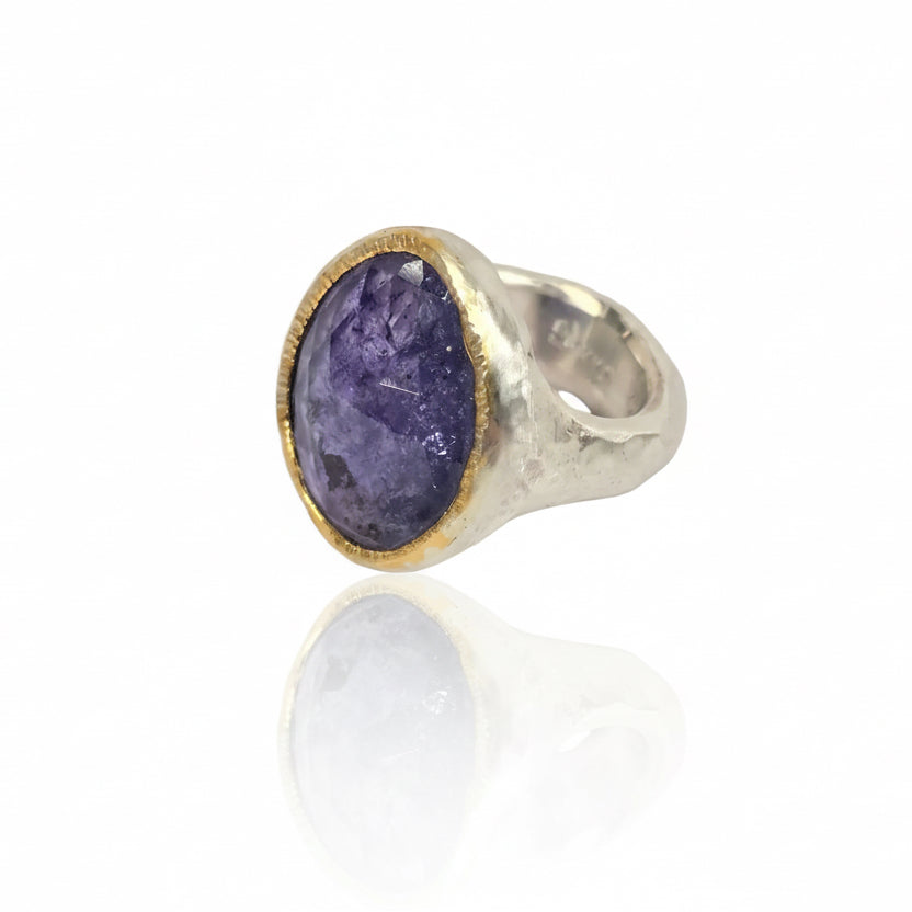 Rose-Cut Iolite Shine Ring - Sterling Silver & 22k Gold