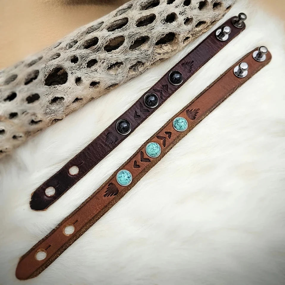 Turquoise Studded Leather Rein Cuff