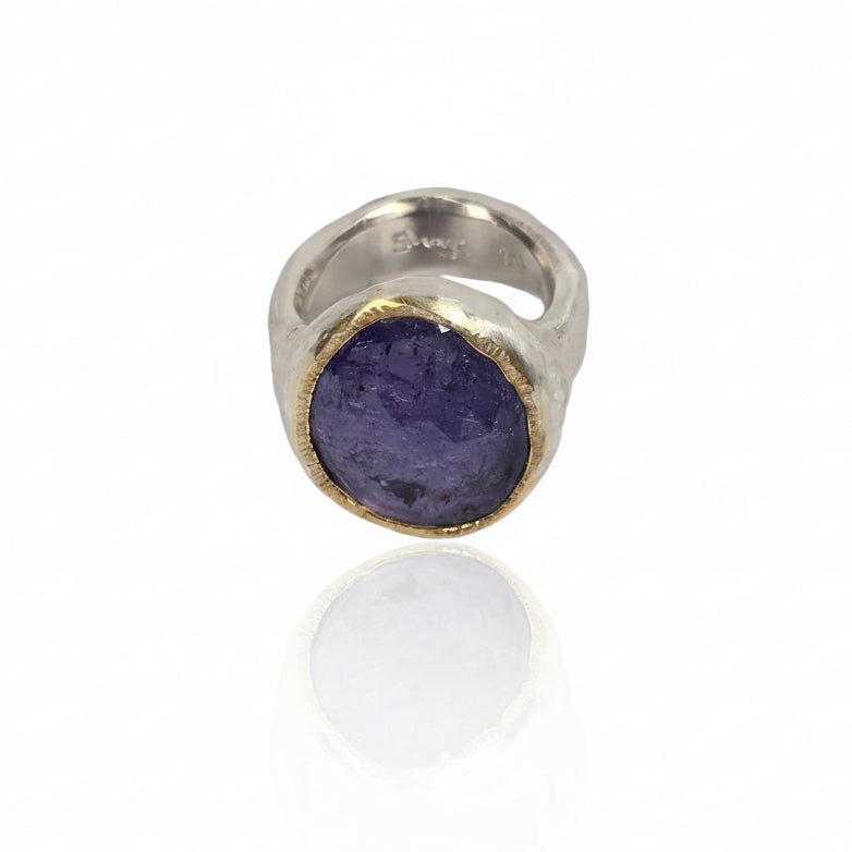Rose-Cut Iolite Shine Ring - Sterling Silver & 22k Gold