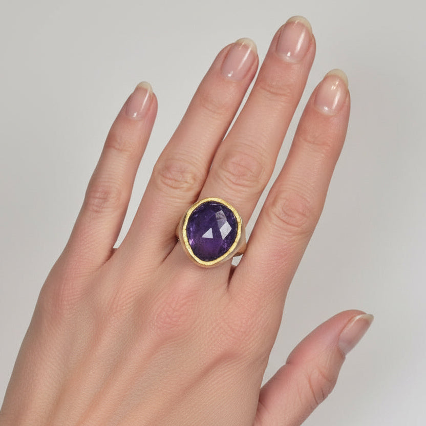 Rose-Cut Iolite Shine Ring - Sterling Silver & 22k Gold