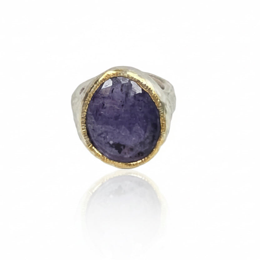 Rose-Cut Iolite Shine Ring - Sterling Silver & 22k Gold