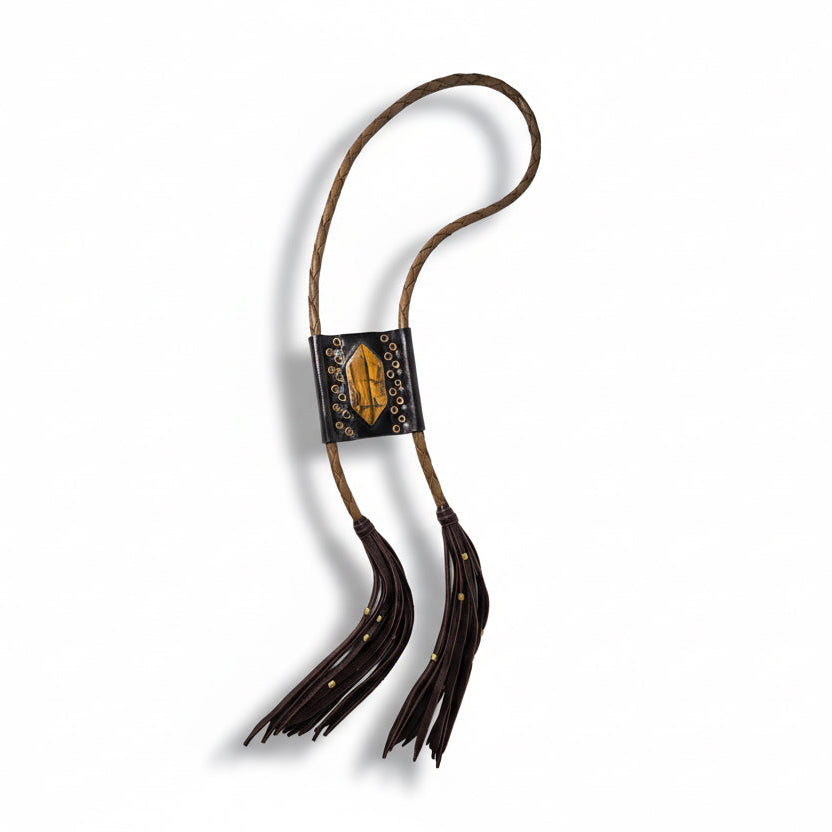 Tiger’s Eye Bolo Tie – Hand Tooled Leather