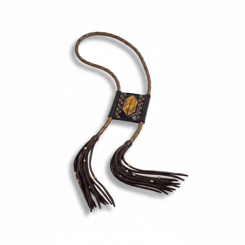 Tiger’s Eye Bolo Tie – Hand Tooled Leather