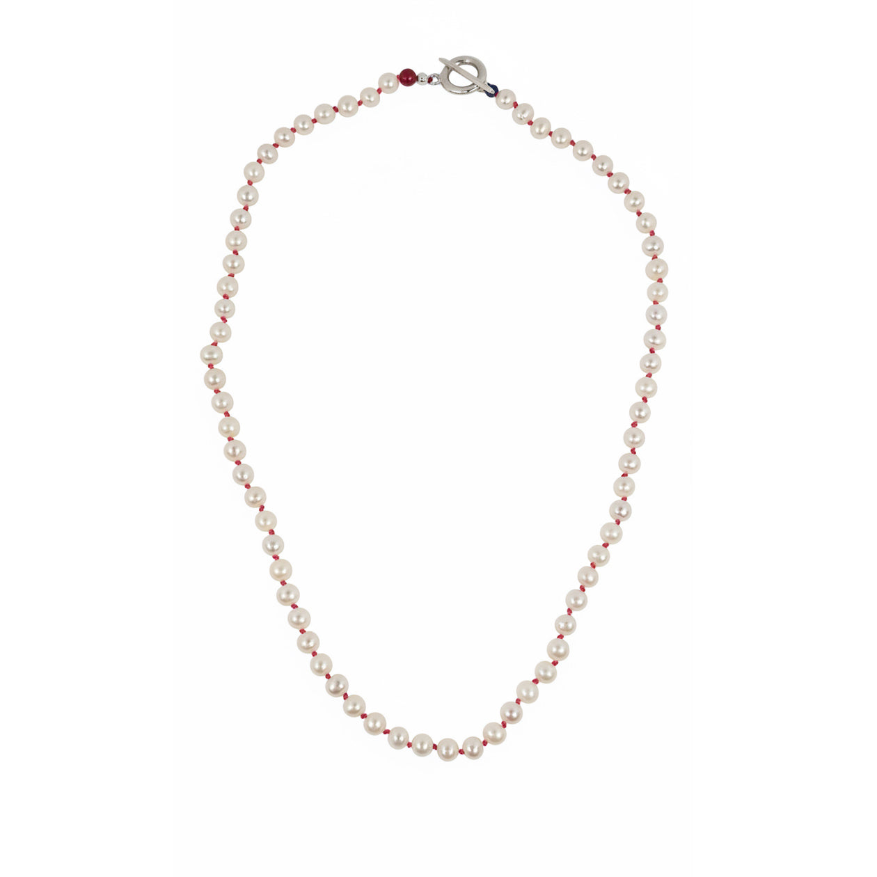 Knotted Pearl Toggle Necklace- Sterling Silver Clasp