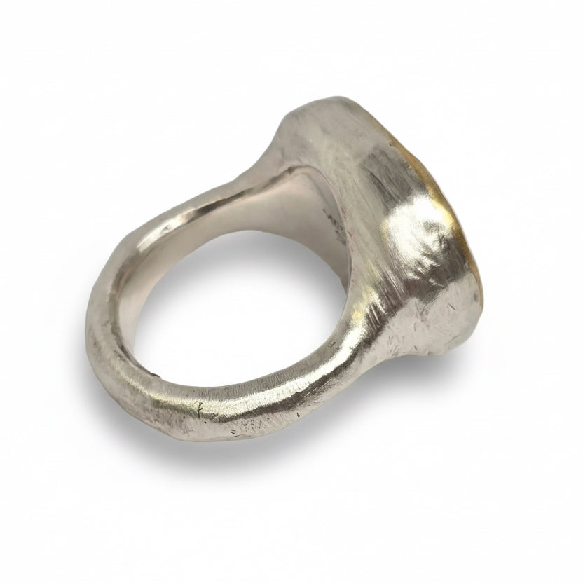 Rough Black Tourmaline Shine Ring - Sterling Silver & 22k Gold